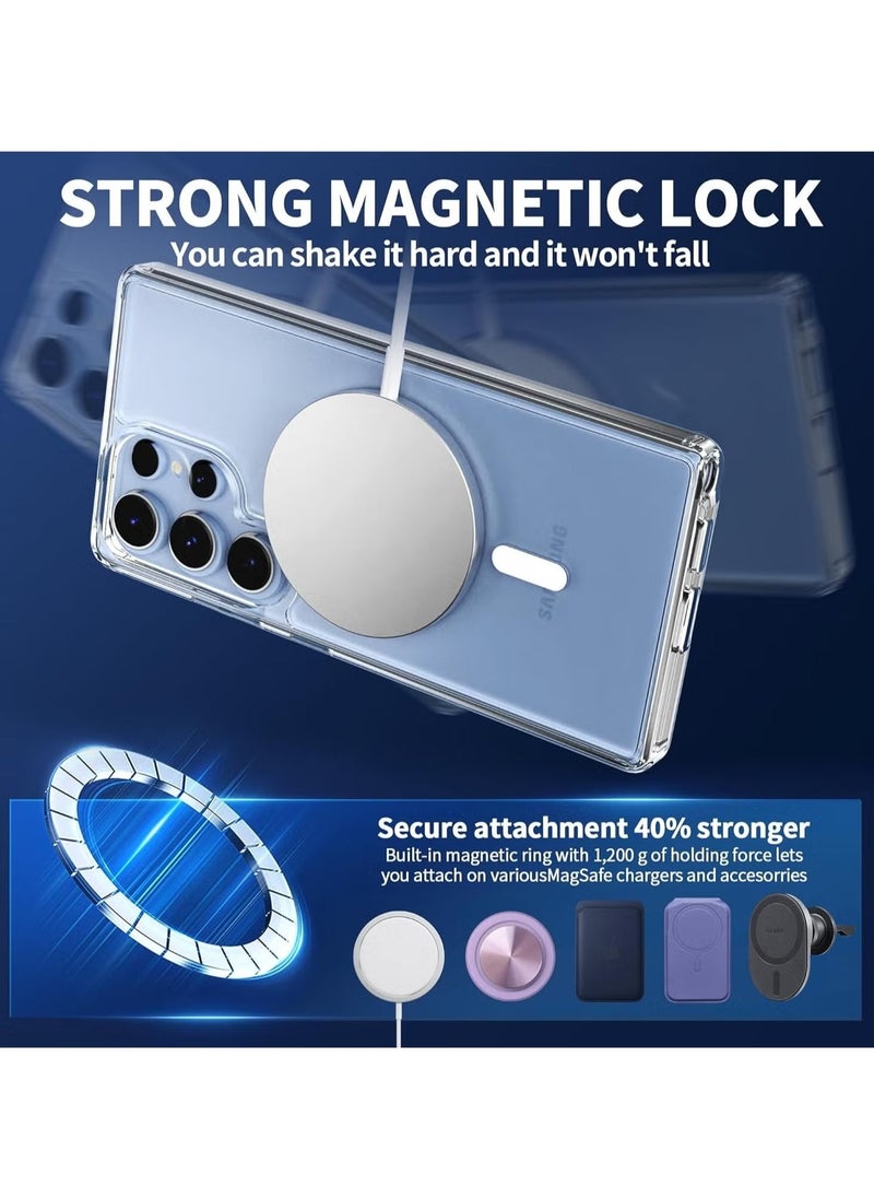 Samsung Galaxy S25 Ultra Magnetic Clear Hard Back Case, Shockproof TPU Frame Edge Bumper, Slim Transparent Protective Case for Samsung Galaxy S25 Ultra