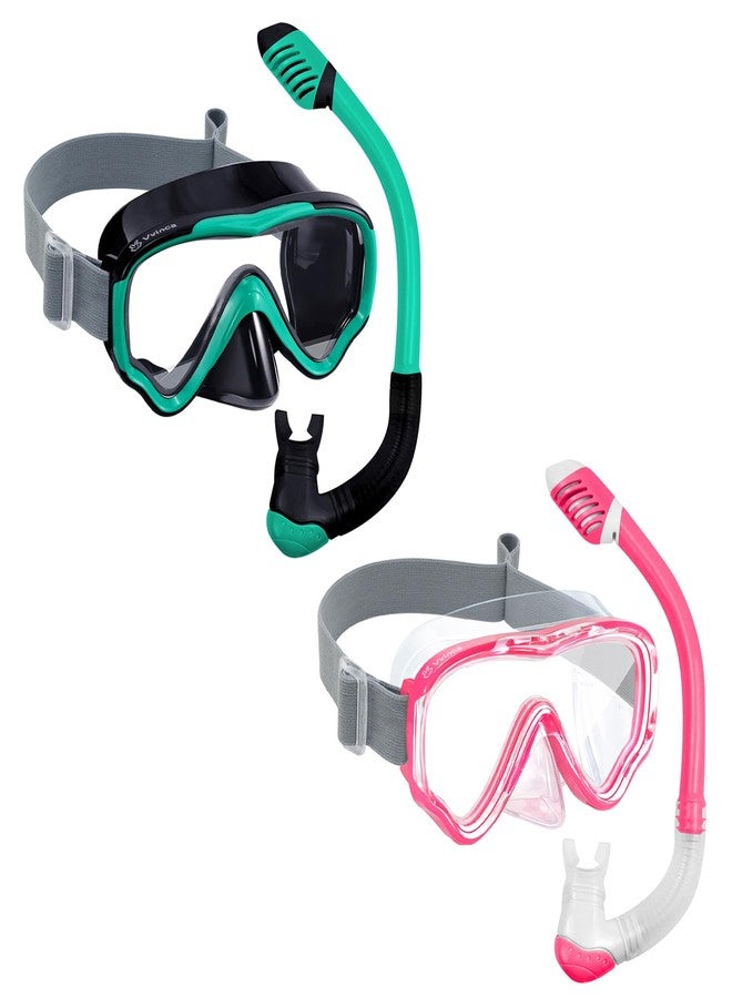 Vvinca 2 Pack Snorkeling Gear for Kids Dry Top Kids Snorkel Set for Boys Girls Junior Youth Children Age 4-14 Swim Goggles with Nose Cover Anti-Fog Panoramic View Adjustable Elastic Diving Mask - Image 1