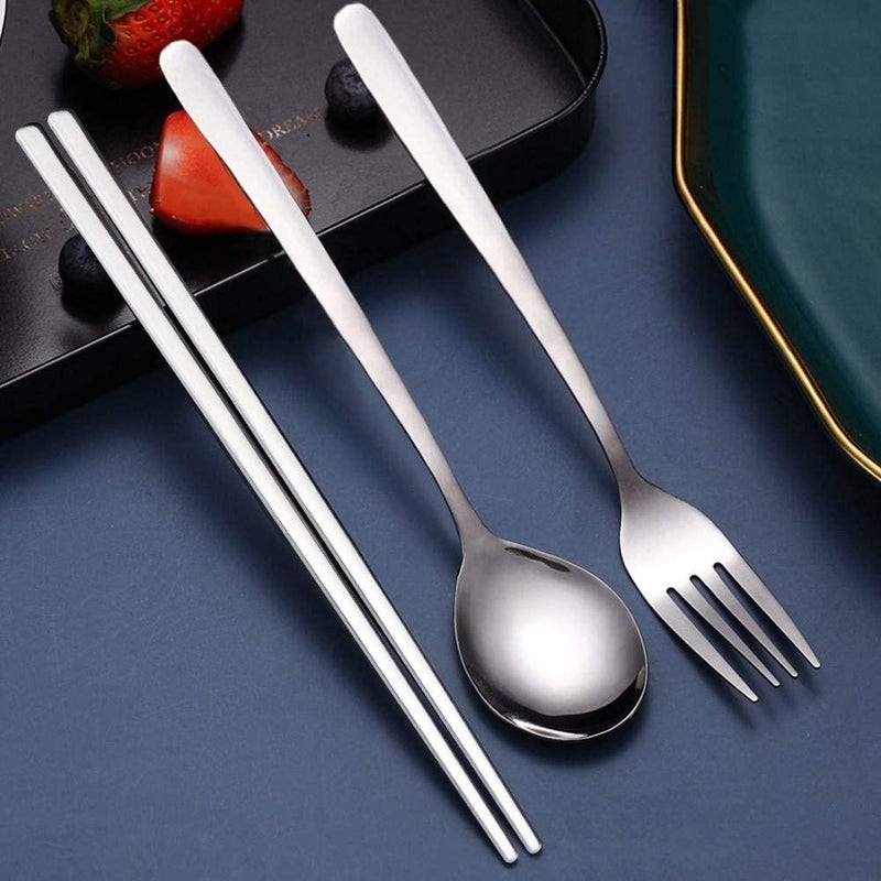 Iqcwood Spoons And Forks Set Flatware Set 3 Pair Forks And Spoons Silverware Korean Utensil Set Stainless Steel Korean Chopsticks Spoons And Fork Set Dinnerware Portable Utensils For Home - Image 3