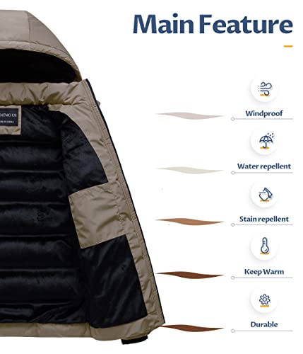 CREATMO US Bubble Jacket for Men Winter Coats Big & Tall Fleece-Lined Parka with Detachable Hood and 6 Pockets Coat Brown Small - Image 3