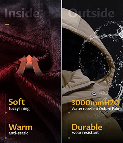 CREATMO US Bubble Jacket for Men Winter Coats Big & Tall Fleece-Lined Parka with Detachable Hood and 6 Pockets Coat Brown Small - Image 4