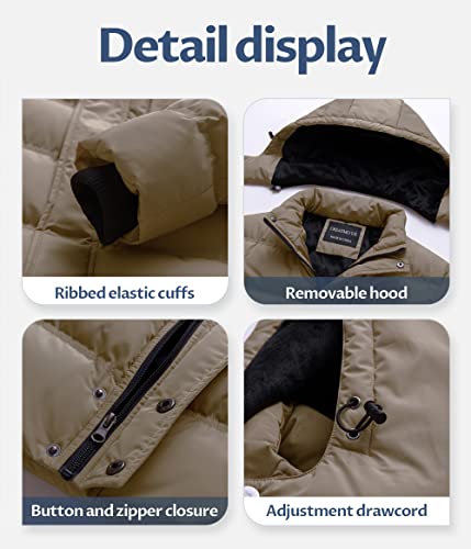 CREATMO US Bubble Jacket for Men Winter Coats Big & Tall Fleece-Lined Parka with Detachable Hood and 6 Pockets Coat Brown Small - Image 5