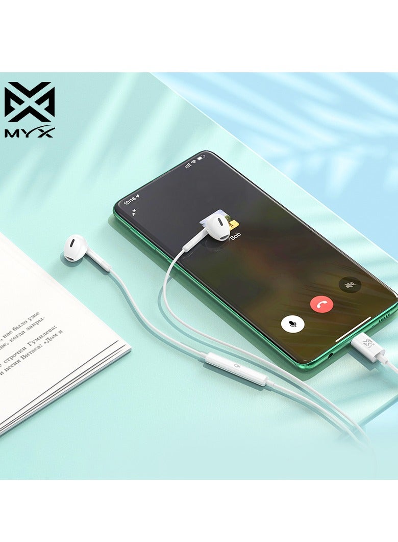 MYX MY109 Type-C Digital Wire Control Earphones With Microphone – Premium Sound Experience - White - Image 2