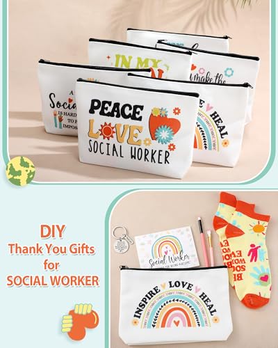Dansydaisy 48 Pcs Novelty Social Worker Gifts Bulk Include Funny Cotton Ankle Socks Makeup Bag Keychain Greeting Card for Thank You Appreciation Birthday Graduation Gifts Supplies - Image 3