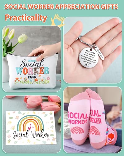 Dansydaisy 48 Pcs Novelty Social Worker Gifts Bulk Include Funny Cotton Ankle Socks Makeup Bag Keychain Greeting Card for Thank You Appreciation Birthday Graduation Gifts Supplies - Image 5
