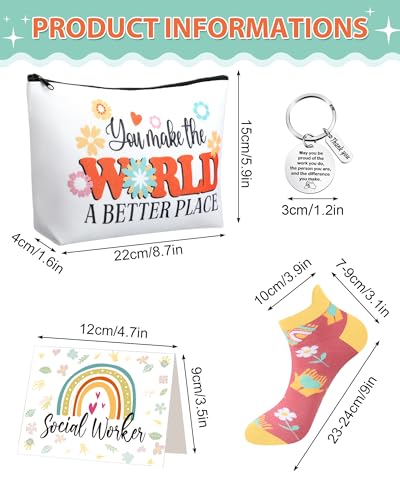 Dansydaisy 48 Pcs Novelty Social Worker Gifts Bulk Include Funny Cotton Ankle Socks Makeup Bag Keychain Greeting Card for Thank You Appreciation Birthday Graduation Gifts Supplies - Image 4