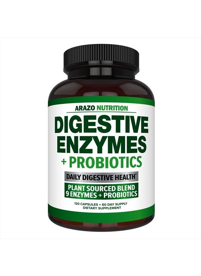 Arazo Nutrition Digestive Enzymes with Probiotics - Multi Enzyme Nutritional Supplement - Acidophilus Bromelain Papaya Papain Lipase & Lactase - Improve Digestion - 120 Pills - Arazo Nutrition  - Image 1