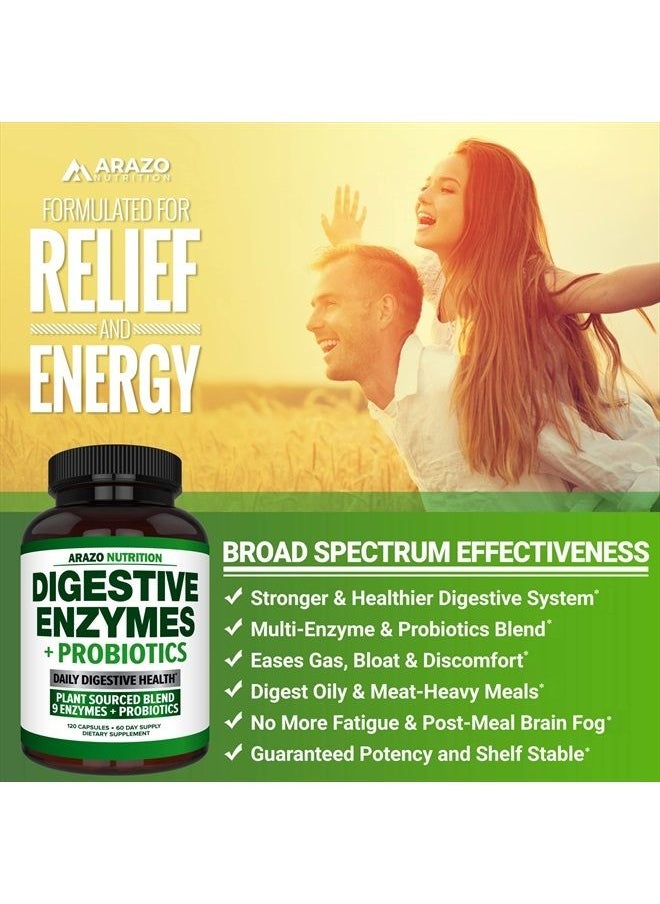 Arazo Nutrition Digestive Enzymes with Probiotics - Multi Enzyme Nutritional Supplement - Acidophilus Bromelain Papaya Papain Lipase & Lactase - Improve Digestion - 120 Pills - Arazo Nutrition  - Image 4