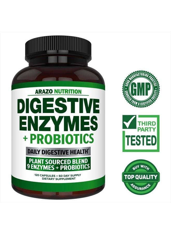 Arazo Nutrition Digestive Enzymes with Probiotics - Multi Enzyme Nutritional Supplement - Acidophilus Bromelain Papaya Papain Lipase & Lactase - Improve Digestion - 120 Pills - Arazo Nutrition  - Image 2