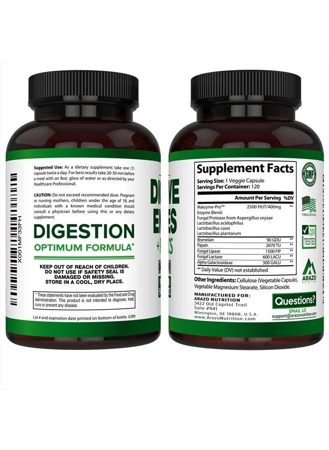 Arazo Nutrition Digestive Enzymes with Probiotics - Multi Enzyme Nutritional Supplement - Acidophilus Bromelain Papaya Papain Lipase & Lactase - Improve Digestion - 120 Pills - Arazo Nutrition  - Image 3