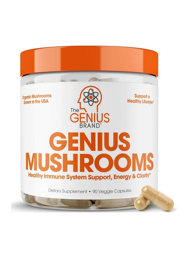 The Genius Brand Genius Mushroom Supplement - Full-Spectrum Lion’s Mane, Cordyceps, Reishi -Daily Brain Nootropic for Energy, Focus, Memory & Overall Wellness - 90 Capsules - Organic for Mental Clarity & Performance - Image 1