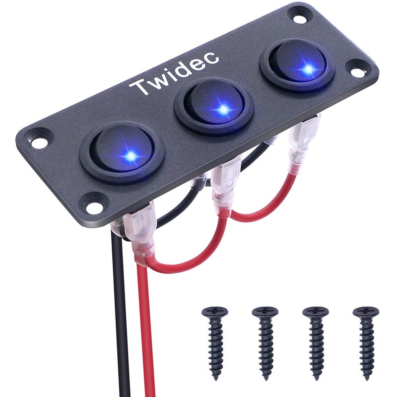 Twidec 3 Gang Rocker Toggle Switch Panel with Blue LED - Image 2