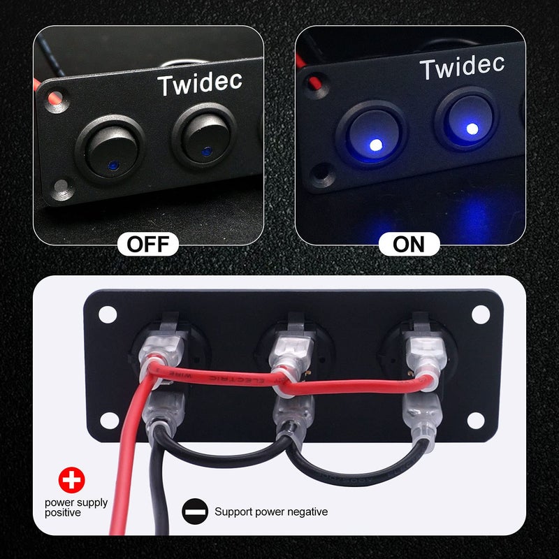 Twidec 3 Gang Rocker Toggle Switch Panel with Blue LED - Image 5