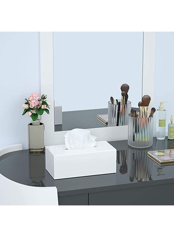 LAMSIT IBDAA Acrylic Tissue Box Holder Case Storage Case Mirror Box Napkin Holder Organizer Rectangle 25x13x9 cm White - Image 3