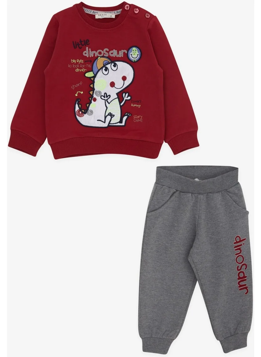 بريز Boy's Tracksuit Set with Little Dinosaur Embroidery, 1-4 Years, Red
