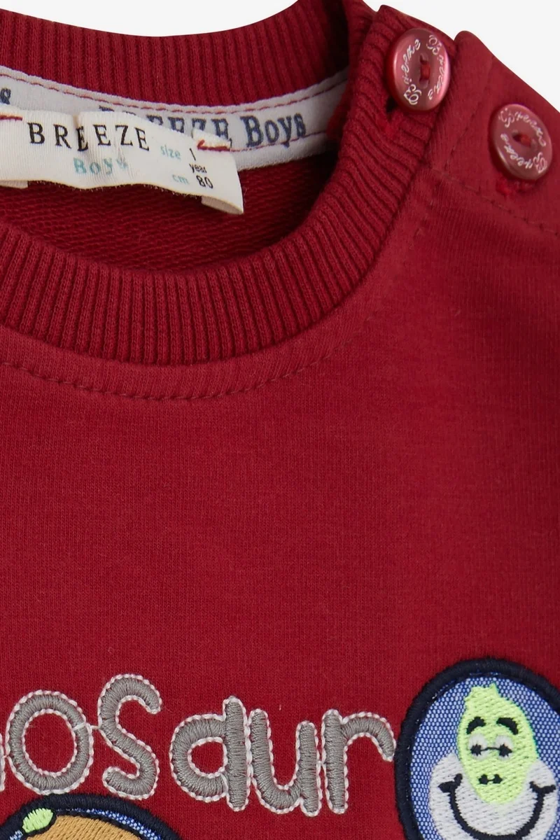 بريز Boy's Tracksuit Set with Little Dinosaur Embroidery, 1-4 Years, Red