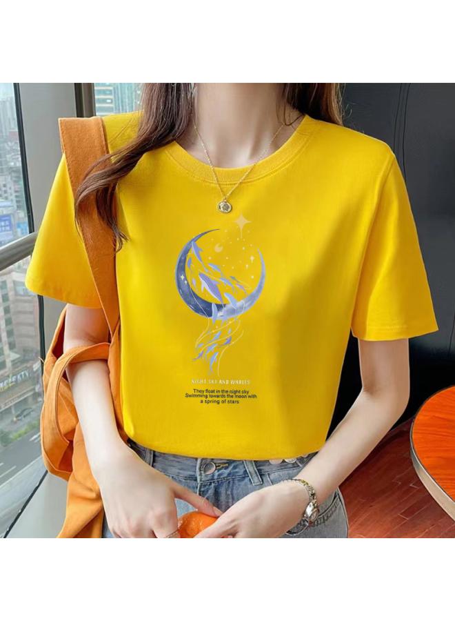 Song Feng Ya Loose Cotton Short-sleeved T-shirt Women's Summer New Style Beautiful Top Design Sense Printed Sweatshirt Women's Round Neck Spring And Autumn 