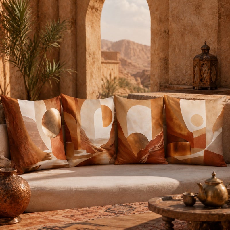 4-Piece Boho Abstract Desert Cushion Cover Set Modern Geometric Pillow Covers for Sofa Living Room Bedroom Decor - Image 2