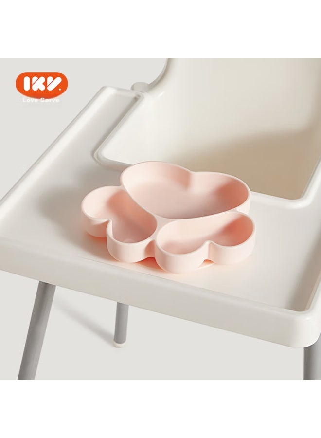 Igroway Baby Food Plate With Suction Cup, Ikv Divided Plate, Silicone Anti-fall Feeding Bowl, Cute Children's Tableware, Bear Paw Design, Pink - Image 1