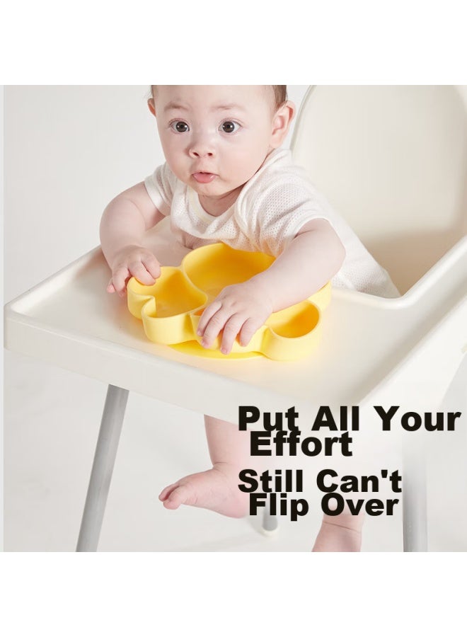 Igroway Baby Food Plate With Suction Cup, Ikv Divided Plate, Silicone Anti-fall Feeding Bowl, Cute Children's Tableware, Bear Paw Design, Pink - Image 2