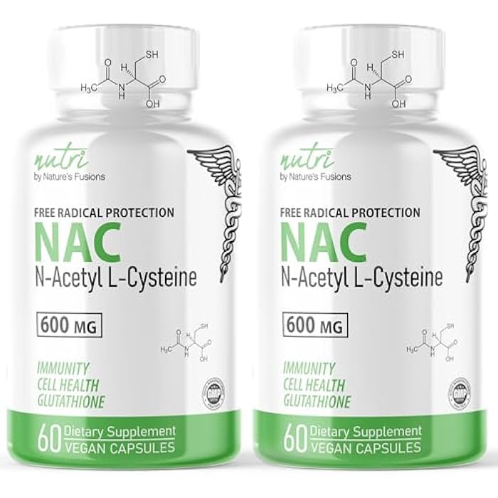Nature'S Fusions NAC Supplement N-Acetyl Cysteine (2 Pack) - Nutri NAC 600 mg - Anti Aging Supplement, Antioxidant, Liver, Lung Support, Boost Glutathione - N Acetyl Cysteine (60 Capsules) - Free Radical Protection - Image 1