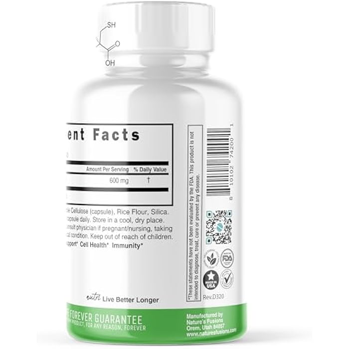 Nature'S Fusions NAC Supplement N-Acetyl Cysteine (2 Pack) - Nutri NAC 600 mg - Anti Aging Supplement, Antioxidant, Liver, Lung Support, Boost Glutathione - N Acetyl Cysteine (60 Capsules) - Free Radical Protection - Image 5