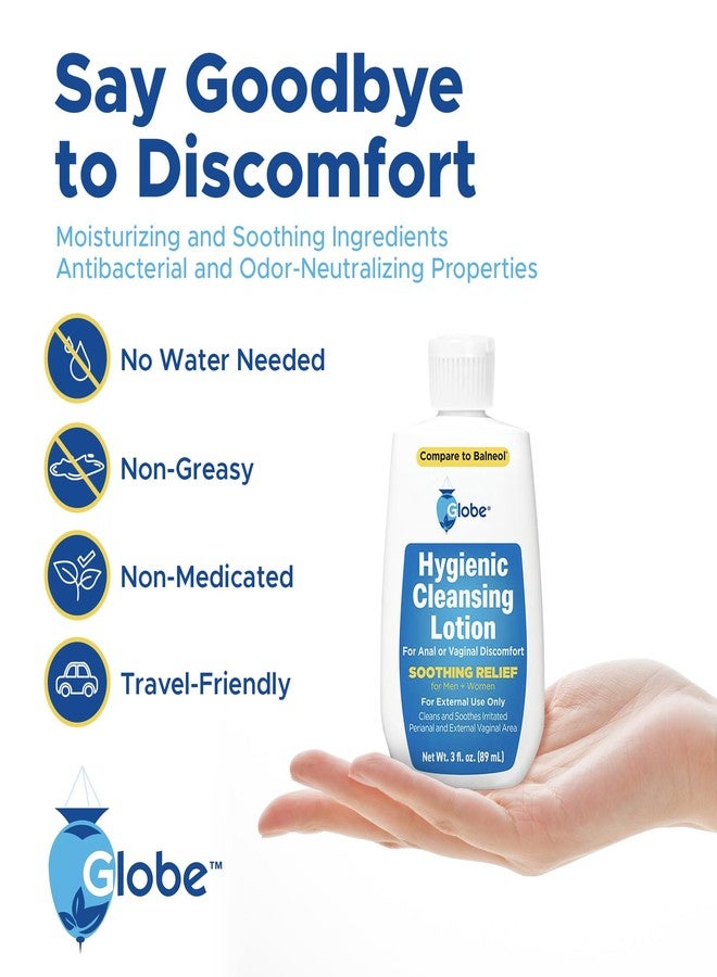 Globe Hygienic Cleansing Lotion for Men and Women, Discomfort, Pain & Itch Relief for Sensitive Areas, Cooling, Non-Irritating & Non-Drying Gentle Personal Care Cleanser, Travel Must Have,3 oz Bottle - Image 4