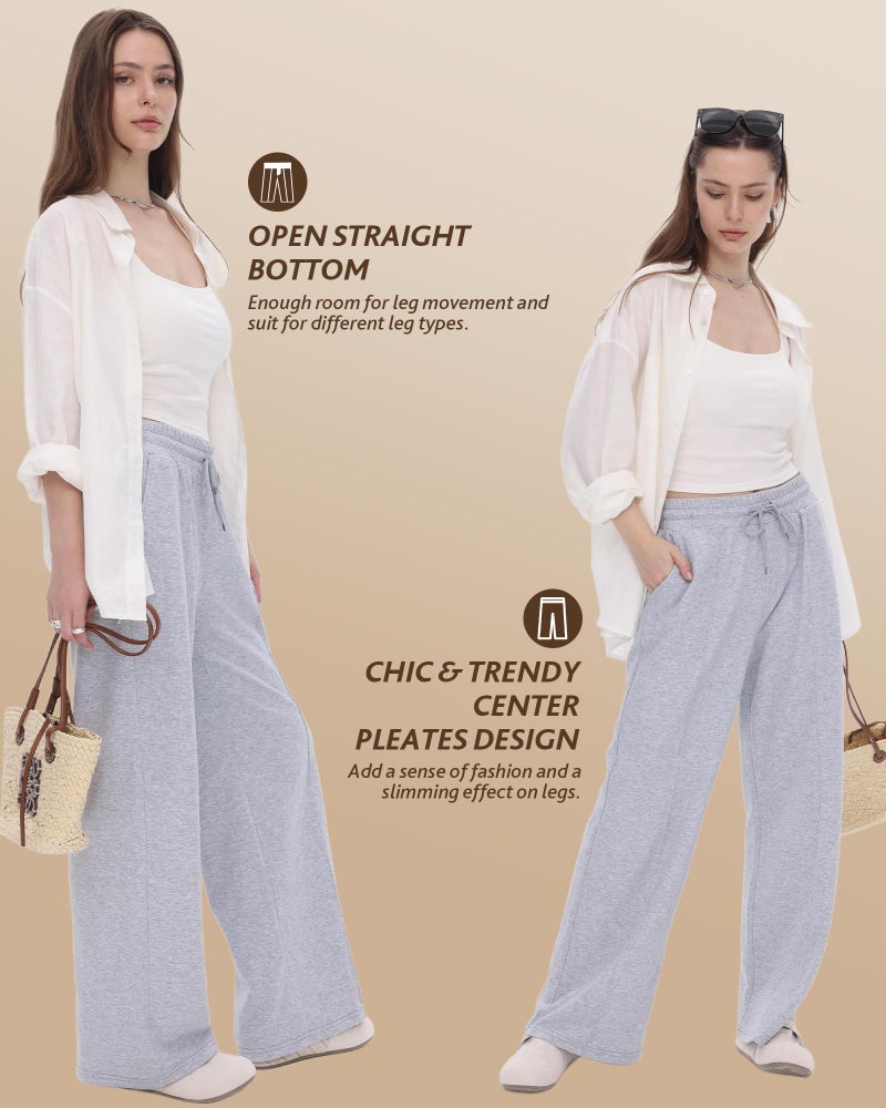 CAMPSNAIL Wide Leg Sweatpants Women - Baggy High Waisted Straight Leg Loose Sweat Pants with Chic Seams Drawstring Pockets - Image 2