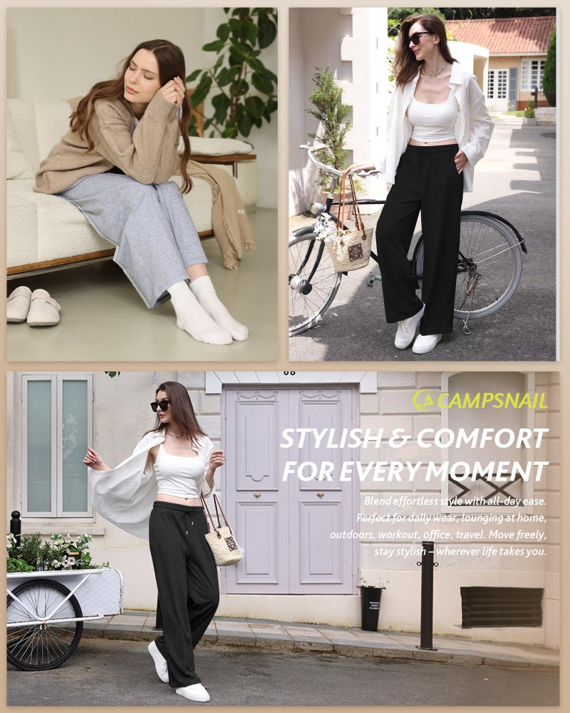 CAMPSNAIL Wide Leg Sweatpants Women - Baggy High Waisted Straight Leg Loose Sweat Pants with Chic Seams Drawstring Pockets - Image 4
