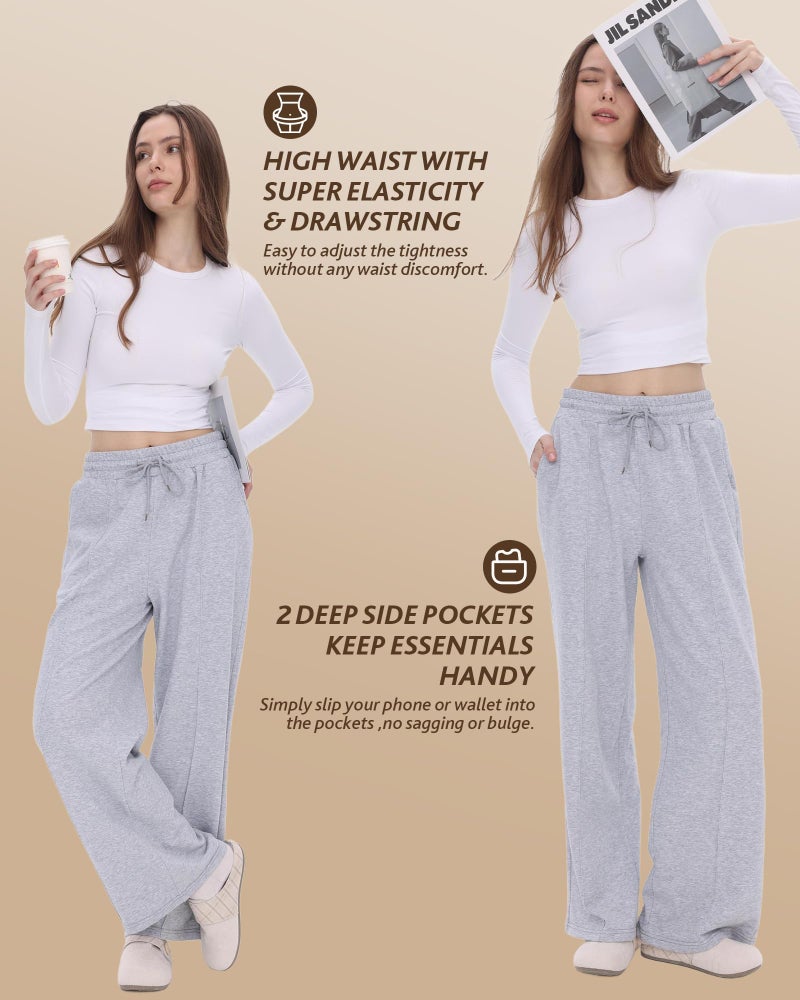 CAMPSNAIL Wide Leg Sweatpants Women - Baggy High Waisted Straight Leg Loose Sweat Pants with Chic Seams Drawstring Pockets - Image 3