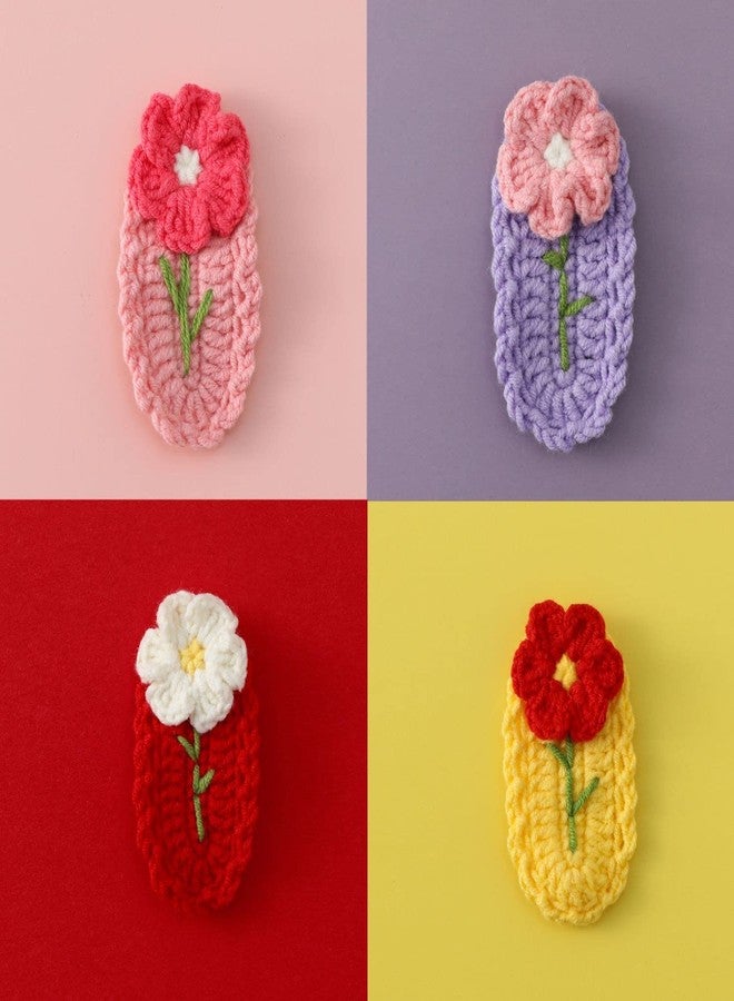 HIPIHOM Crochet knitted Hair Clips for Girls Birthday Gifts Hair Accessories Barrettes Strong Hold Jaw Clip for Thick Thin Hair Makeup Application (Little Flower) - Image 2