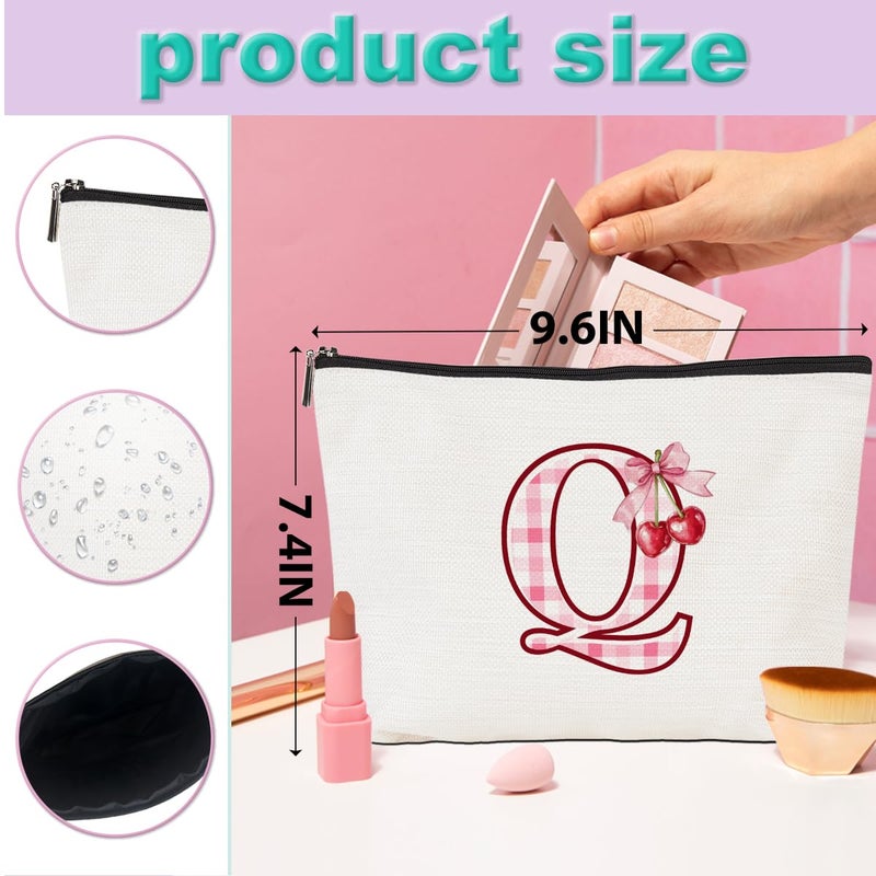 CQM Initial Makeup Bag Monogram Cosmetic Bag Monogrammed Gifts for Women Girls Friends Coworker Teacher Personalized Travel Toiletry Bag Christmas Bridal Shower Wedding Bridesmaid Gifts, Cherry Q - Image 4