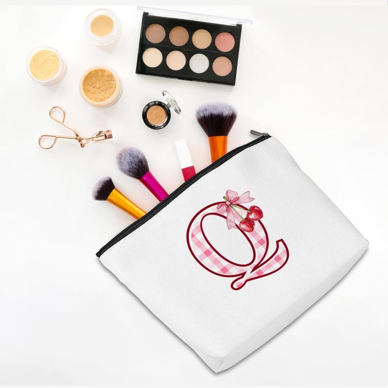 CQM Initial Makeup Bag Monogram Cosmetic Bag Monogrammed Gifts for Women Girls Friends Coworker Teacher Personalized Travel Toiletry Bag Christmas Bridal Shower Wedding Bridesmaid Gifts, Cherry Q - Image 3