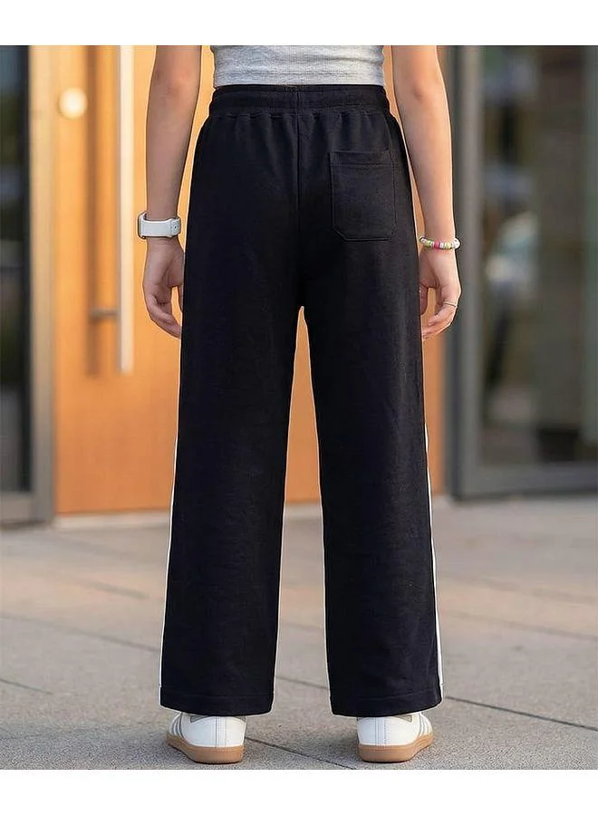 Pine Kids Pine Kids Knit Full Length Solid Track Pant with Tape and Button Detailing - Black