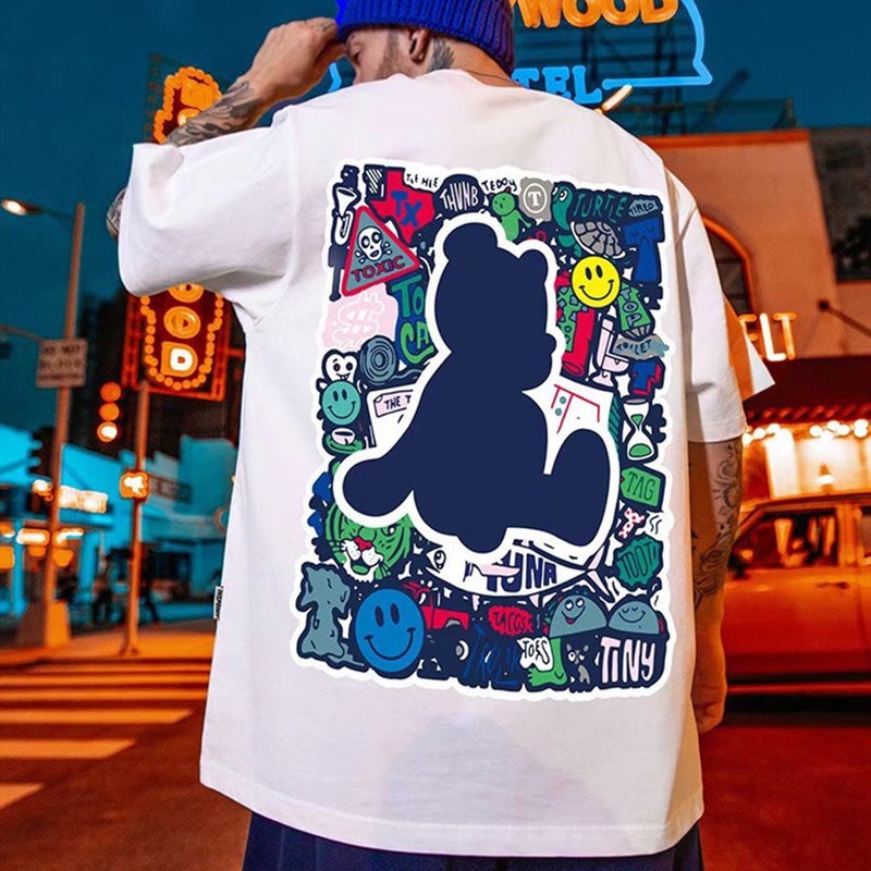 2024 American Short-Sleeved T-Shirt Men'S Summer Trendy Printed Half-Sleeved Plus Size Loose T-Shirt Base Shirt Trendy - Image 5