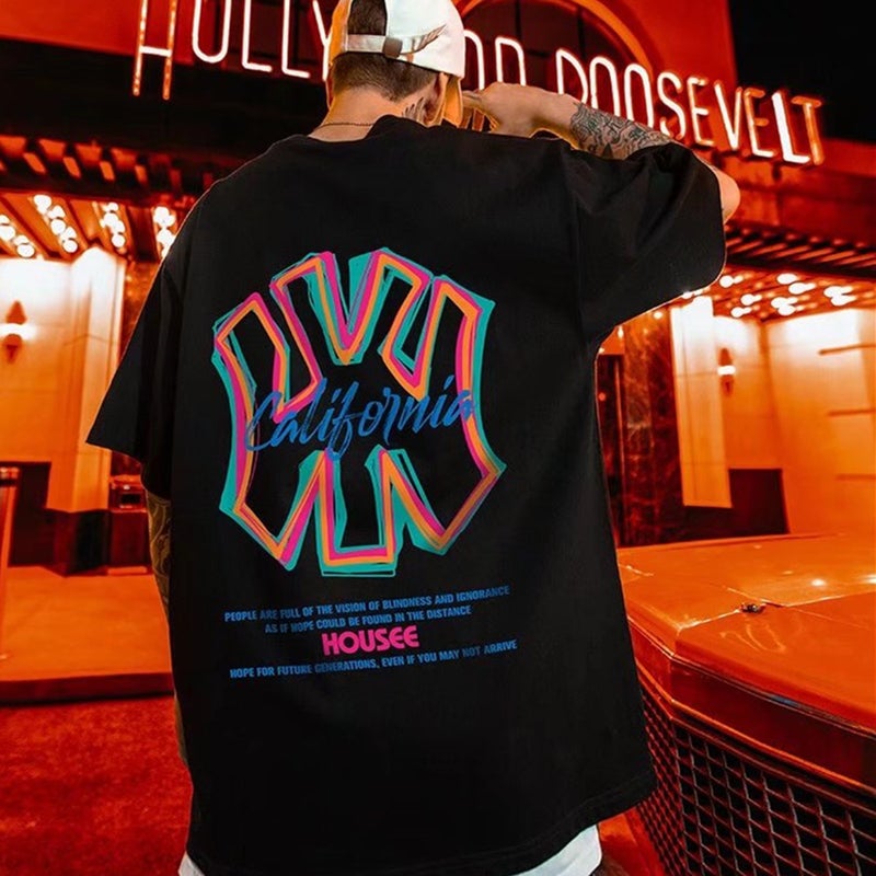 2024 American Short-Sleeved T-Shirt Men'S Summer Trendy Printed Half-Sleeved Plus Size Loose T-Shirt Base Shirt Trendy - Image 2