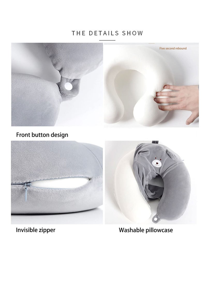 Excefore - Lovely Animal Memory Foam Travel Pillow, U Shaped Neck Support Travel Pillow, Portable Washable Microfiber Cover Headrest, Suitable for Airplane, Car, Home & Office (Gray) - Image 1