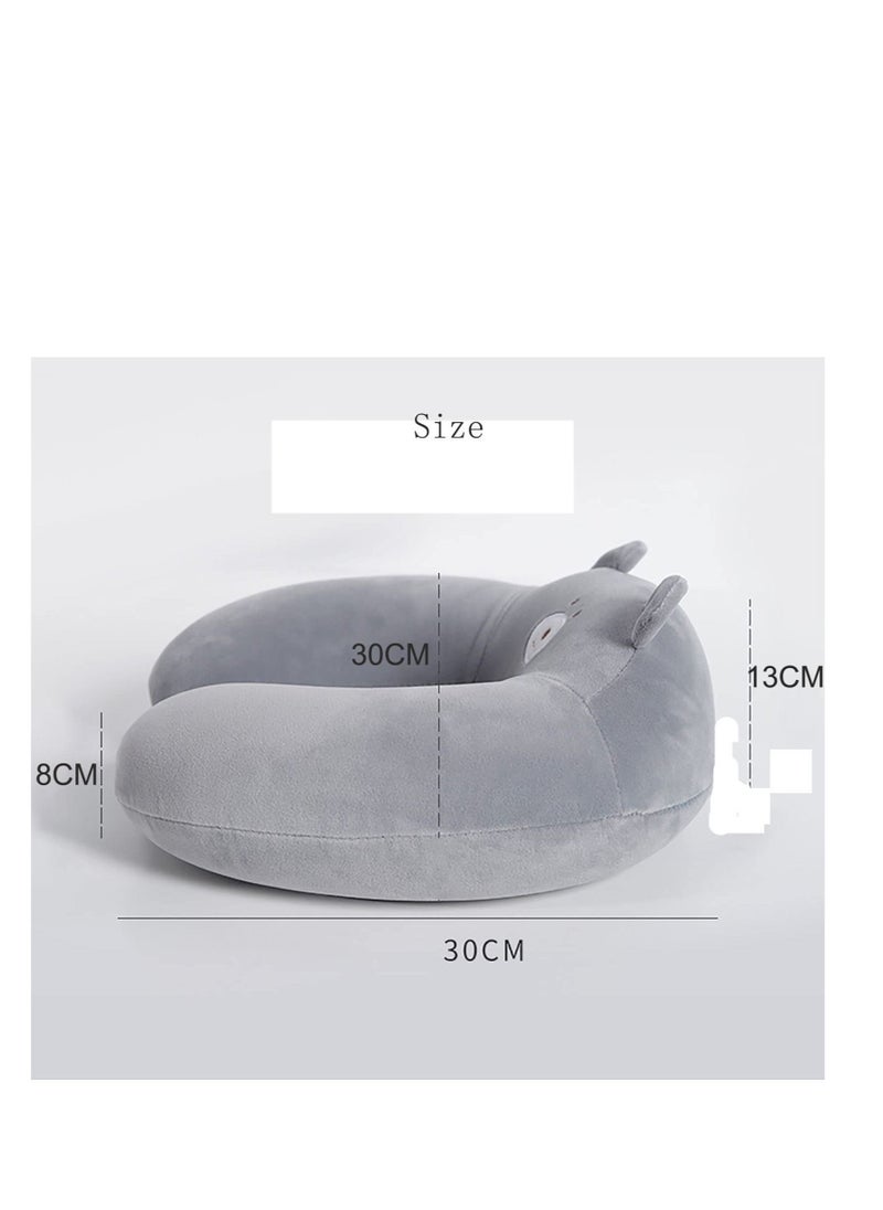 Excefore - Lovely Animal Memory Foam Travel Pillow, U Shaped Neck Support Travel Pillow, Portable Washable Microfiber Cover Headrest, Suitable for Airplane, Car, Home & Office (Gray) - Image 1