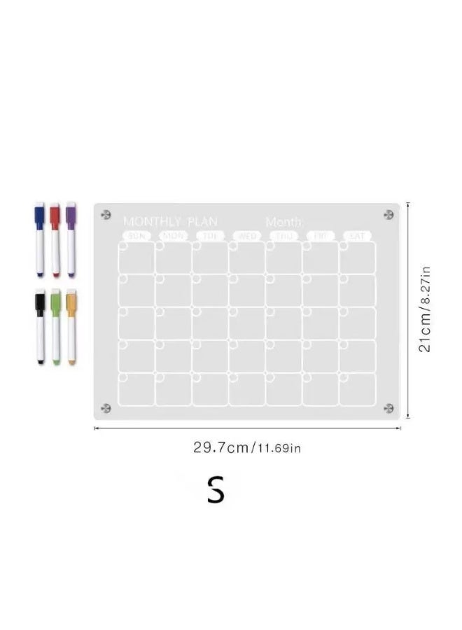 2 منظمات مقاومة للجذب المغناطيسية من الأكريليك — منظم عائلي شهري وأسبوعي، مجموعة من 2 تقويم مقاومة للجذب المغناطيسية لثلاجة، 6 ماركرات، 1 ممحاة من قطعة مناديل، لوحة منظم واضحة للمطبعة المنزلية أو المكتب - Image 4
