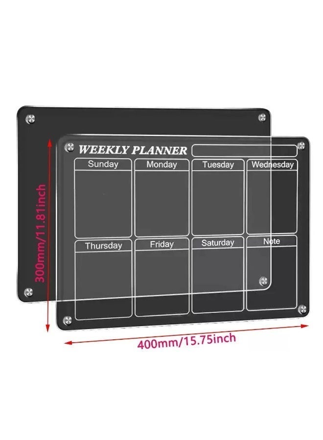 2 منظمات مقاومة للجذب المغناطيسية من الأكريليك — منظم عائلي شهري وأسبوعي، مجموعة من 2 تقويم مقاومة للجذب المغناطيسية لثلاجة، 6 ماركرات، 1 ممحاة من قطعة مناديل، لوحة منظم واضحة للمطبعة المنزلية أو المكتب - Image 3