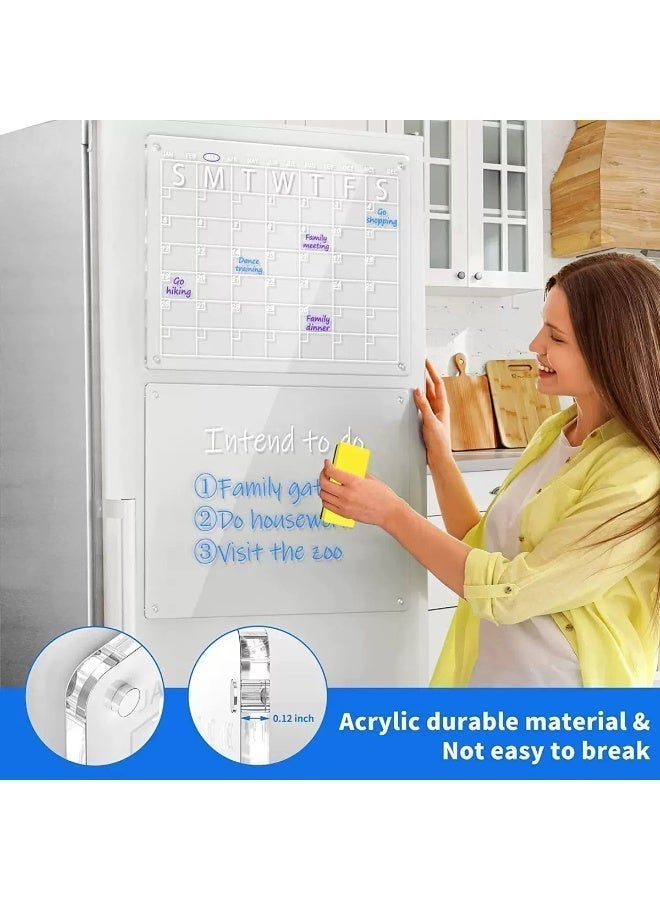 2 منظمات مقاومة للجذب المغناطيسية من الأكريليك — منظم عائلي شهري وأسبوعي، مجموعة من 2 تقويم مقاومة للجذب المغناطيسية لثلاجة، 6 ماركرات، 1 ممحاة من قطعة مناديل، لوحة منظم واضحة للمطبعة المنزلية أو المكتب - Image 1
