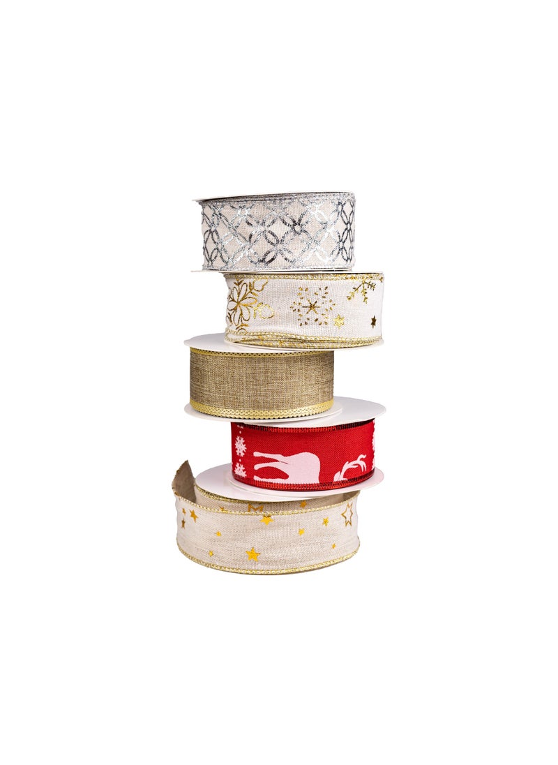 Gulf Flowers Gulf Flowers Assorted Christmas Ribbon Set of 5 – Multi-Color Decorative Ribbons for XMAS Home Decor, Gift Wrapping & Crafts 