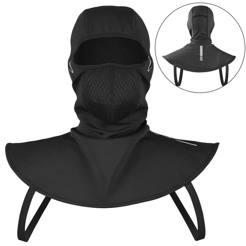 Cycling Balaclava: Thick Black Nylon Fabric, Water-Repellent Windproof - Polar Fleece Lined Warm Comfort, Mesh Nose Breathability for Cold Weather Cycling, Skiing, Glasses Wearers - Image 3