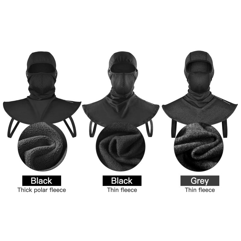 Cycling Balaclava: Thick Black Nylon Fabric, Water-Repellent Windproof - Polar Fleece Lined Warm Comfort, Mesh Nose Breathability for Cold Weather Cycling, Skiing, Glasses Wearers - Image 2