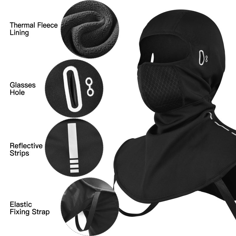 Cycling Balaclava: Thick Black Nylon Fabric, Water-Repellent Windproof - Polar Fleece Lined Warm Comfort, Mesh Nose Breathability for Cold Weather Cycling, Skiing, Glasses Wearers - Image 4
