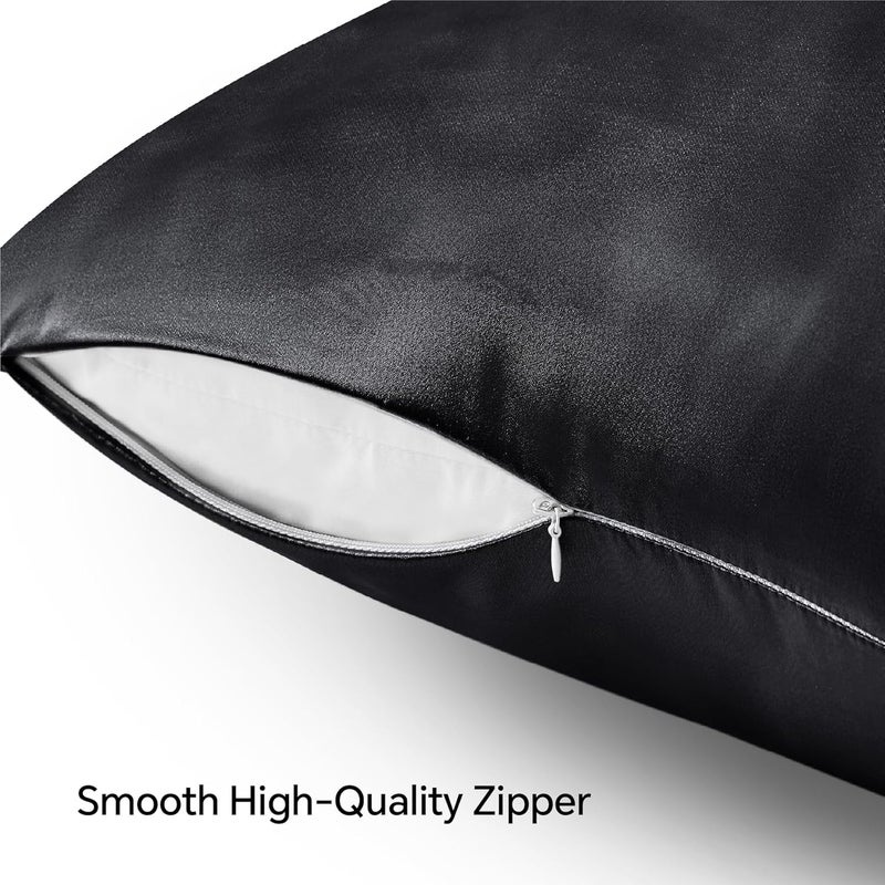 BEDELITE Satin Pillowcase with Zipper, Black King Size Pillow Cases Set of 2, Super Soft and Cooling Similar to Silk Pillow Cases, Gift for Women Men(20x36 Inches) - Image 5