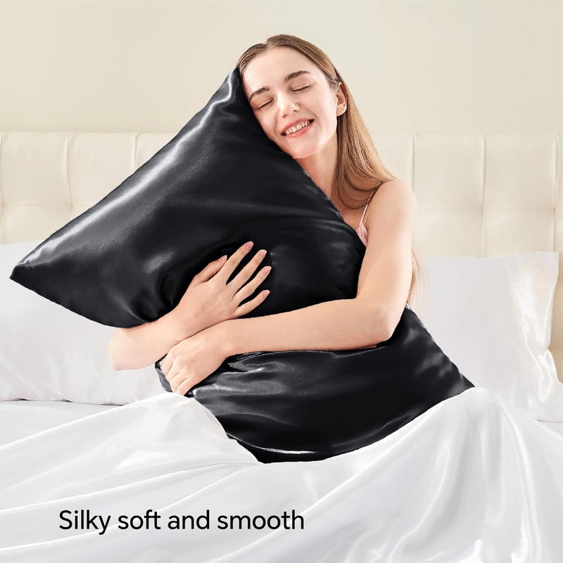 BEDELITE Satin Pillowcase with Zipper, Black King Size Pillow Cases Set of 2, Super Soft and Cooling Similar to Silk Pillow Cases, Gift for Women Men(20x36 Inches) - Image 2