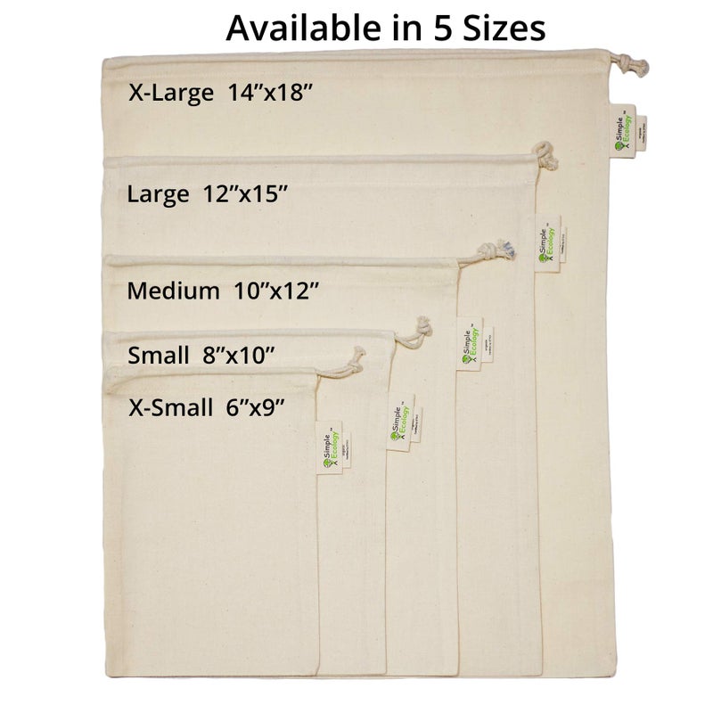 Simple Ecology Reusable Grocery Produce Shopping and Storage Bags, Organic Cotton Muslin, Set of 6 (2 ea. of L, M, S) - Image 4