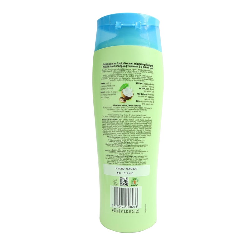 Vatika Naturals Dabur Vatika Naturals Tropical Coconut Volumizing Shampoo â€“ Lightweight Formula for Thick, Full Hair â€“ Hydrates, Strengthens & Adds Shine â€“ Moisturizing Cleanser for All Hair Types â€“ 400ml Bottle - Image 2