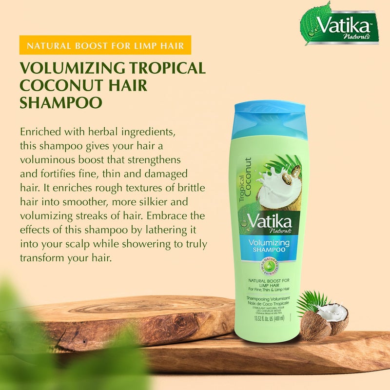 Vatika Naturals Dabur Vatika Naturals Tropical Coconut Volumizing Shampoo â€“ Lightweight Formula for Thick, Full Hair â€“ Hydrates, Strengthens & Adds Shine â€“ Moisturizing Cleanser for All Hair Types â€“ 400ml Bottle - Image 3